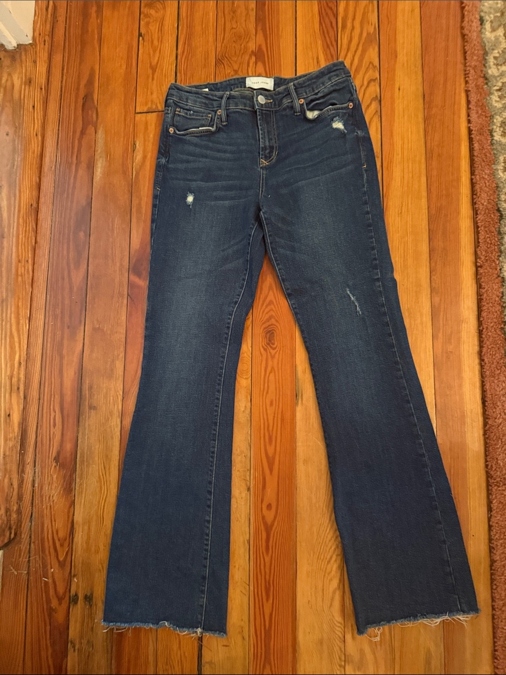 Dear John Dark Blue Boot Cut Jeans with Raw Hem